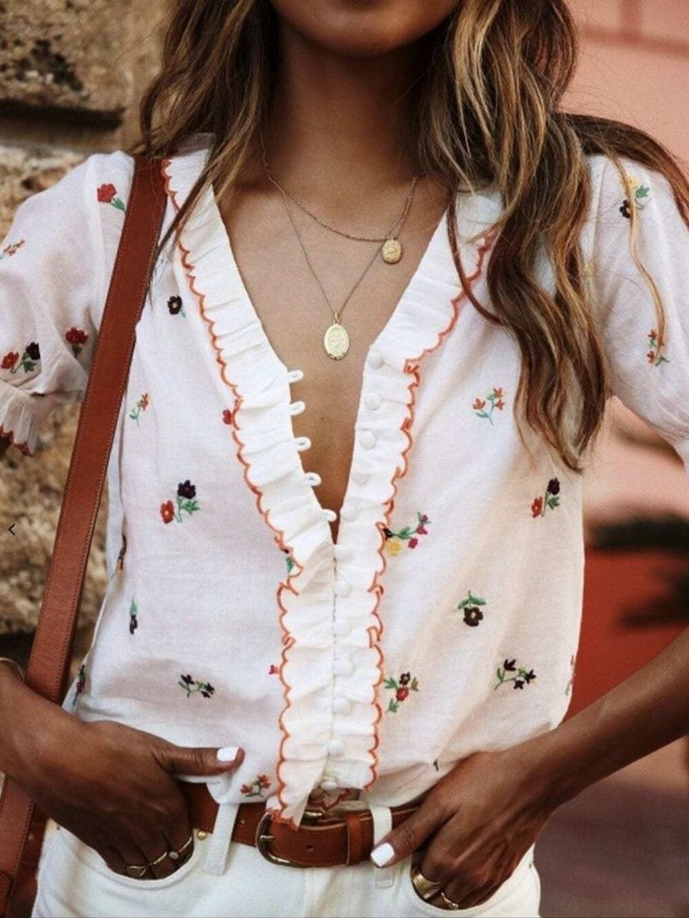 Sezane 100% Cotton Embroidered Floral Button White Blouse Size 34 / US 2/ XS
